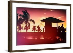 Silhouette of Life Guard Station at Sunset - Miami-Philippe Hugonnard-Framed Photographic Print