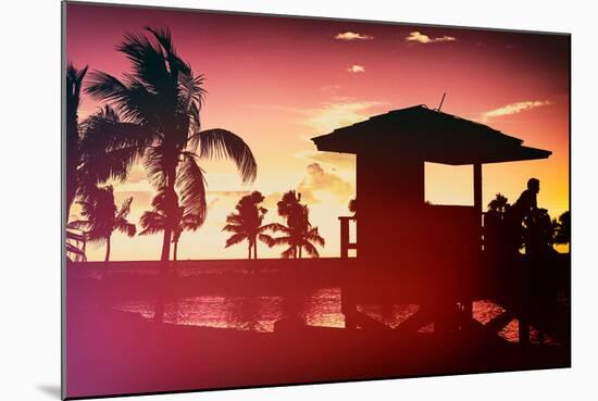 Silhouette of Life Guard Station at Sunset - Miami-Philippe Hugonnard-Mounted Photographic Print