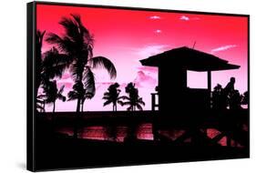 Silhouette of Life Guard Station at Sunset - Miami-Philippe Hugonnard-Framed Stretched Canvas