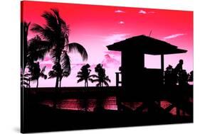 Silhouette of Life Guard Station at Sunset - Miami-Philippe Hugonnard-Stretched Canvas