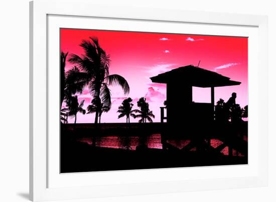 Silhouette of Life Guard Station at Sunset - Miami-Philippe Hugonnard-Framed Photographic Print