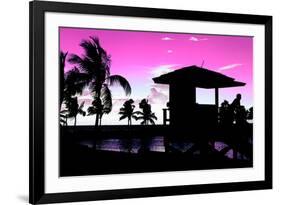 Silhouette of Life Guard Station at Sunset - Miami-Philippe Hugonnard-Framed Photographic Print