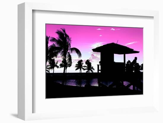 Silhouette of Life Guard Station at Sunset - Miami-Philippe Hugonnard-Framed Photographic Print