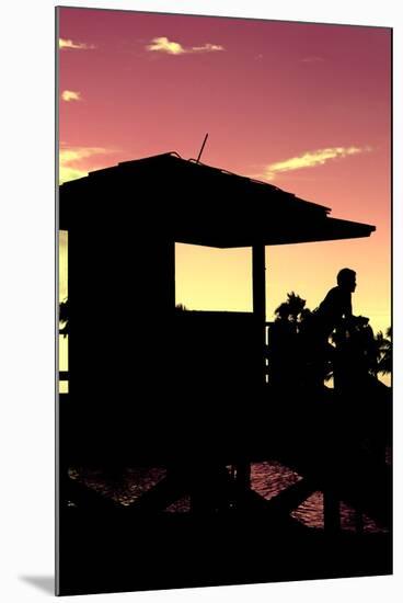 Silhouette of Life Guard Station at Sunset - Miami-Philippe Hugonnard-Mounted Premium Photographic Print