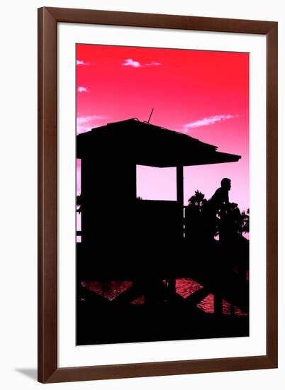 Silhouette of Life Guard Station at Sunset - Miami-Philippe Hugonnard-Framed Photographic Print