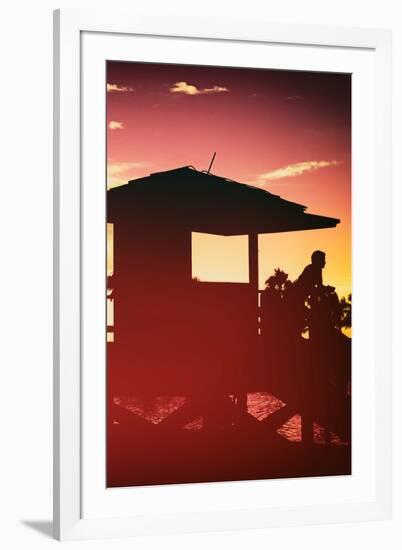 Silhouette of Life Guard Station at Sunset - Miami-Philippe Hugonnard-Framed Photographic Print