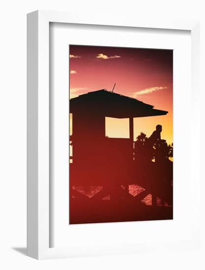 Silhouette of Life Guard Station at Sunset - Miami-Philippe Hugonnard-Framed Photographic Print