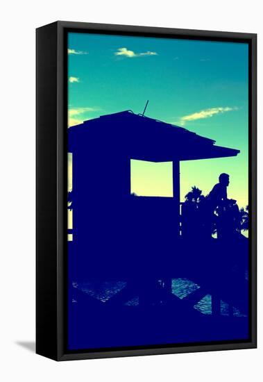 Silhouette of Life Guard Station at Sunset - Miami-Philippe Hugonnard-Framed Stretched Canvas