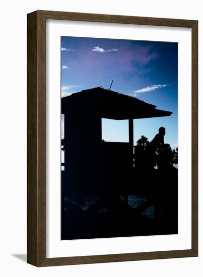 Silhouette of Life Guard Station at Sunset - Miami-Philippe Hugonnard-Framed Photographic Print