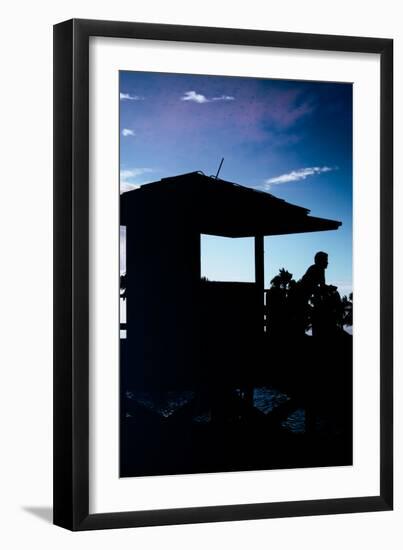 Silhouette of Life Guard Station at Sunset - Miami-Philippe Hugonnard-Framed Photographic Print