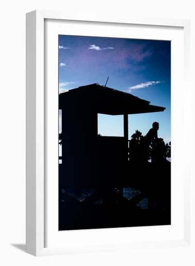 Silhouette of Life Guard Station at Sunset - Miami-Philippe Hugonnard-Framed Photographic Print