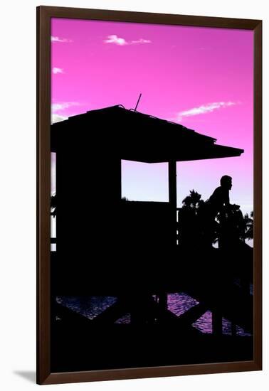 Silhouette of Life Guard Station at Sunset - Miami-Philippe Hugonnard-Framed Photographic Print