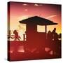 Silhouette of Life Guard Station at Sunset - Miami-Philippe Hugonnard-Stretched Canvas