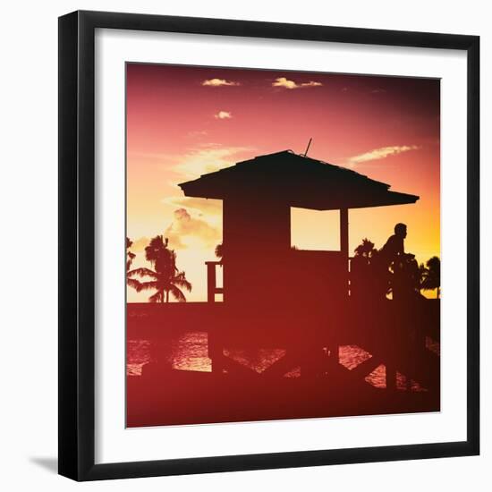 Silhouette of Life Guard Station at Sunset - Miami-Philippe Hugonnard-Framed Photographic Print