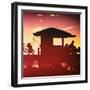 Silhouette of Life Guard Station at Sunset - Miami-Philippe Hugonnard-Framed Photographic Print