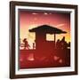 Silhouette of Life Guard Station at Sunset - Miami-Philippe Hugonnard-Framed Photographic Print