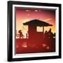 Silhouette of Life Guard Station at Sunset - Miami-Philippe Hugonnard-Framed Photographic Print