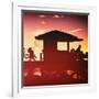 Silhouette of Life Guard Station at Sunset - Miami-Philippe Hugonnard-Framed Photographic Print