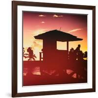 Silhouette of Life Guard Station at Sunset - Miami-Philippe Hugonnard-Framed Photographic Print