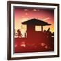 Silhouette of Life Guard Station at Sunset - Miami-Philippe Hugonnard-Framed Photographic Print