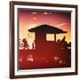 Silhouette of Life Guard Station at Sunset - Miami-Philippe Hugonnard-Framed Photographic Print