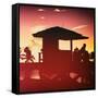 Silhouette of Life Guard Station at Sunset - Miami-Philippe Hugonnard-Framed Stretched Canvas