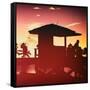 Silhouette of Life Guard Station at Sunset - Miami-Philippe Hugonnard-Framed Stretched Canvas