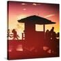 Silhouette of Life Guard Station at Sunset - Miami-Philippe Hugonnard-Stretched Canvas