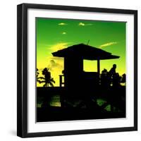 Silhouette of Life Guard Station at Sunset - Miami-Philippe Hugonnard-Framed Photographic Print