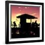 Silhouette of Life Guard Station at Sunset - Miami-Philippe Hugonnard-Framed Photographic Print