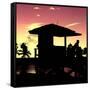 Silhouette of Life Guard Station at Sunset - Miami-Philippe Hugonnard-Framed Stretched Canvas