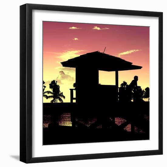 Silhouette of Life Guard Station at Sunset - Miami-Philippe Hugonnard-Framed Photographic Print