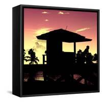 Silhouette of Life Guard Station at Sunset - Miami-Philippe Hugonnard-Framed Stretched Canvas