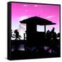 Silhouette of Life Guard Station at Sunset - Miami-Philippe Hugonnard-Framed Stretched Canvas