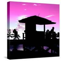 Silhouette of Life Guard Station at Sunset - Miami-Philippe Hugonnard-Stretched Canvas