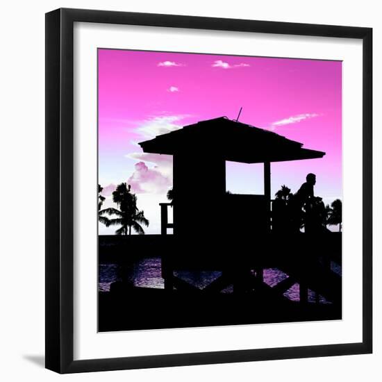 Silhouette of Life Guard Station at Sunset - Miami-Philippe Hugonnard-Framed Photographic Print