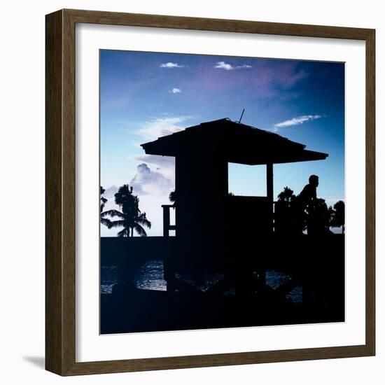 Silhouette of Life Guard Station at Sunset - Miami-Philippe Hugonnard-Framed Photographic Print