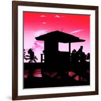 Silhouette of Life Guard Station at Sunset - Miami-Philippe Hugonnard-Framed Premium Photographic Print