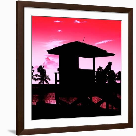 Silhouette of Life Guard Station at Sunset - Miami-Philippe Hugonnard-Framed Premium Photographic Print