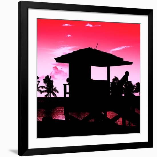 Silhouette of Life Guard Station at Sunset - Miami-Philippe Hugonnard-Framed Premium Photographic Print