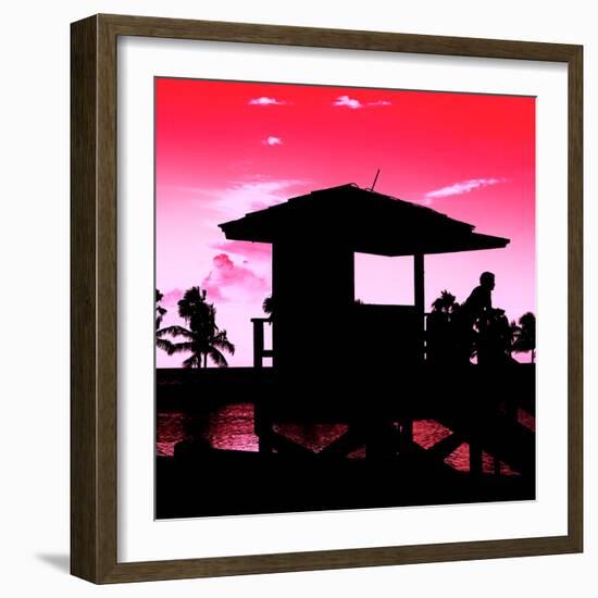 Silhouette of Life Guard Station at Sunset - Miami-Philippe Hugonnard-Framed Photographic Print