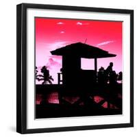 Silhouette of Life Guard Station at Sunset - Miami-Philippe Hugonnard-Framed Photographic Print