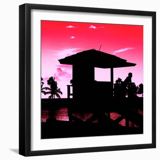 Silhouette of Life Guard Station at Sunset - Miami-Philippe Hugonnard-Framed Photographic Print