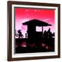 Silhouette of Life Guard Station at Sunset - Miami-Philippe Hugonnard-Framed Photographic Print