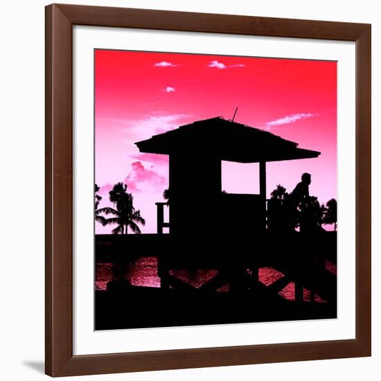 Silhouette of Life Guard Station at Sunset - Miami-Philippe Hugonnard-Framed Photographic Print