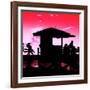 Silhouette of Life Guard Station at Sunset - Miami-Philippe Hugonnard-Framed Photographic Print