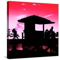 Silhouette of Life Guard Station at Sunset - Miami-Philippe Hugonnard-Stretched Canvas