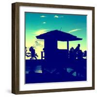 Silhouette of Life Guard Station at Sunset - Miami-Philippe Hugonnard-Framed Photographic Print