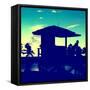 Silhouette of Life Guard Station at Sunset - Miami-Philippe Hugonnard-Framed Stretched Canvas