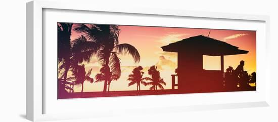 Silhouette of Life Guard Station at Sunset - Miami-Philippe Hugonnard-Framed Photographic Print